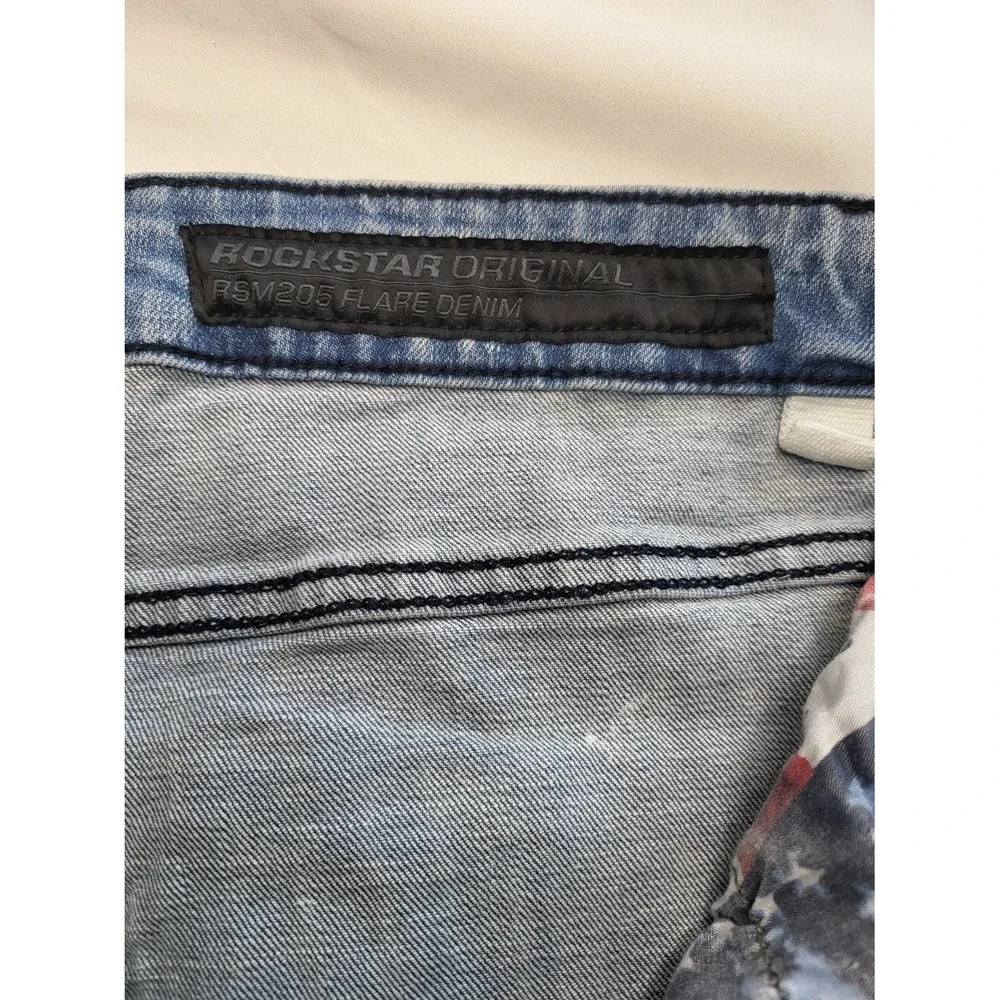Y2K Rockstar Original Honor Mens Distressed Lace Up Cargo Jeans Light Blue 34